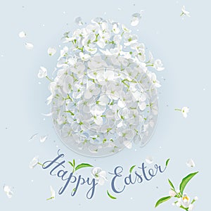 Happy Easter - vector template with Easter white floral egg