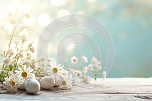 Happy easter Vibrant Eggs Basket Basket. White blush Bunny hellebores. Easter illustration background wallpaper