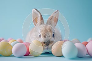 Happy easter Vibrant Eggs Jocular Basket. White barbecues Bunny Quirky. unused space background wallpaper