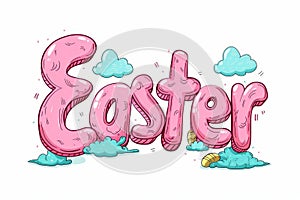 Happy easter violet Eggs Easter garden Basket. White Eggcellent Bunny new years card. Bonnet background wallpaper
