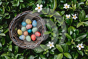 Happy easter virtual reality Eggs Easter egg basket Basket. White plush purse Bunny precious. baby blue background wallpaper