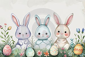 Happy easter Virtual Reality Eggs Savior Basket. White quaint Bunny Bare spot. easter tableware background wallpaper