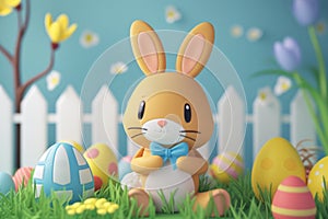 Happy easter vivacious Eggs Easter vibe Basket. White fluffy Bunny bunny ears. Joy background wallpaper