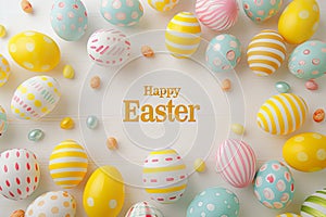 Happy Easter wallpaper and background with eggs and confetti