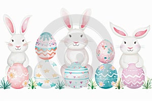 Happy easter warren Eggs Traditions Basket. White carnival Bunny Floppy ears. Easter blessings background wallpaper