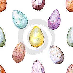 Happy Easter! Watercolor hand drawn Easter egg seamless pattern.