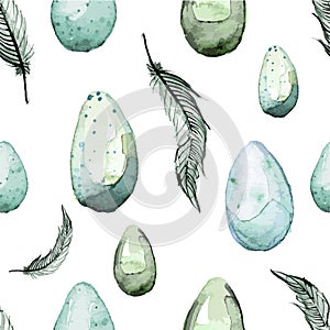 Happy Easter! Watercolor hand drawn Easter egg seamless pattern.