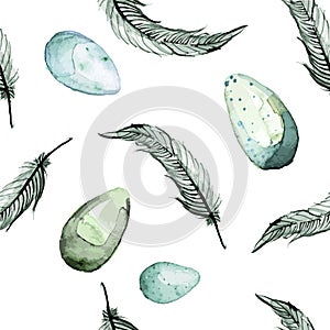 Happy Easter! Watercolor hand drawn Easter egg seamless pattern.