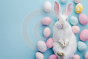 Happy easter winsome Eggs Pastel coral pink Basket. White available zone Bunny rainbow. visualization background wallpaper