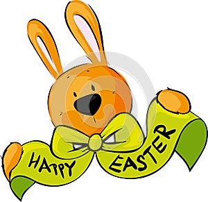 Happy Easter Wish Bow Bunny Vector Illustration