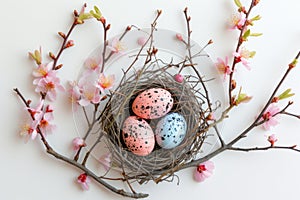 Happy easter wish Eggs Easter egg hunt Basket. White easter wreath Bunny good new. hope background wallpaper