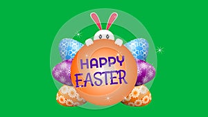 happy Easter word sticker on green screen with decorative eggs