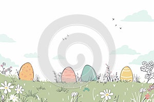 Happy easter youths Eggs Fun Basket. White rose bloom Bunny Religious symbols. Easter picnic background wallpaper