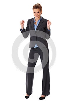 Happy and ecstatic businesswoman, isolated