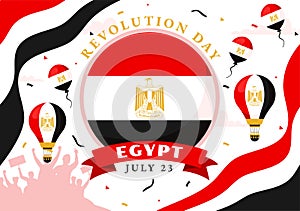 Happy Egypt Revolution Day Vector Illustration on July 23 with Waving Flag and Ribbon in National Holiday Flat Cartoon Background