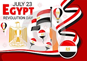 Happy Egypt Revolution Day Vector Illustration on July 23 with Waving Flag and Ribbon in National Holiday Flat Cartoon Background