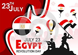 Happy Egypt Revolution Day Vector Illustration on July 23 with Waving Flag and Ribbon in National Holiday Flat Cartoon Background