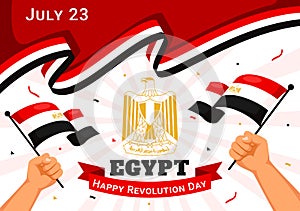 Happy Egypt Revolution Day Vector Illustration on July 23 with Waving Flag and Ribbon in National Holiday Flat Cartoon Background