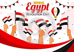 Happy Egypt Revolution Day Vector Illustration on July 23 with Waving Flag and Ribbon in National Holiday Flat Cartoon Background