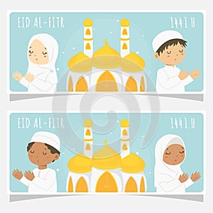 Happy Eid Al-Fitr Mubarak 1441 H Banner Vector Design