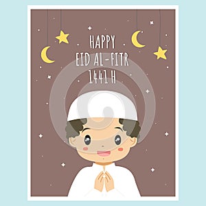 Happy Eid Al-Fitr Mubarak 1441 H Greeting Card Vector Design