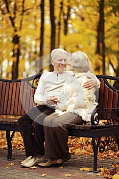 Portrait of elderly couple in autumn park