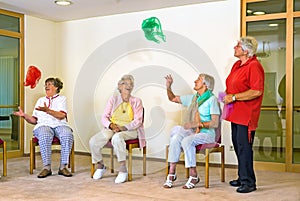 Happy elderly ladies in a gym