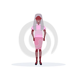 Happy elderly woman smiling senior african american lady standing pose female cartoon character full length flat