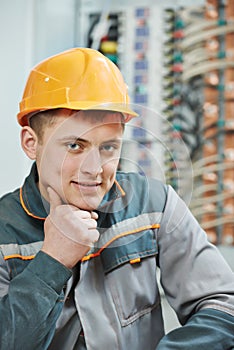 Happy electrician worker