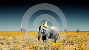 Happy elephant in a party hat