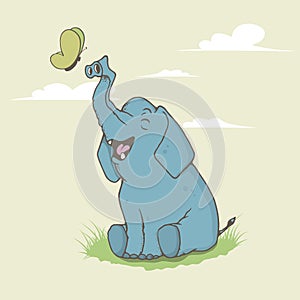 Happy elephant is playing