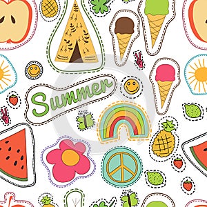 Happy embroidery colorful summer patches pattern.