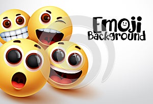 Happy emoji vector background. Smiley emoji and yellow emoticons