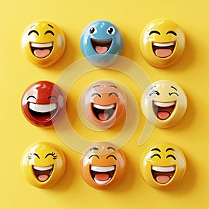 Happy Emojis 3D Rendering Colorful Smiling Faces Fun Joyful Positive Cheerful Expressions Mood photo