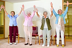 Happy enthusiastic group of senior women