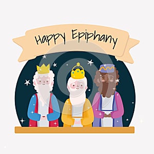 Happy epiphany, three wise kings celebration traditional