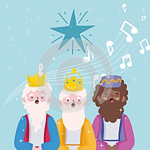 Happy epiphany, three wise kings sing christmas carols