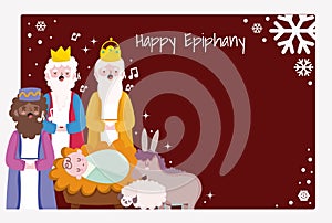 Happy epiphany, three wise men baby jesus donkey sing christmas carols