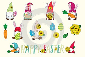 Happy ester gnomes collection design for funny and happy festival
