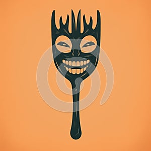 Happy Evil Angry Dark Fork Mask Halloween Skewer Head