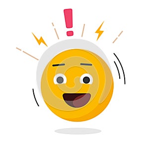 Happy excited emoticon emotion icon cartoon fun comic vector graphic illustration, wow facial exclamation expression in smile face