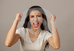 Happy excited and euphoric attractive young woman celebrating money win and success