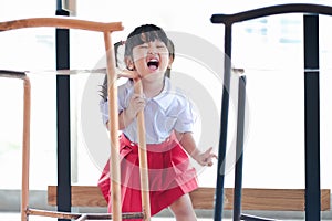 Happy and Excited Kids. Portrait of a Three Years old Girl in Student Uniform. Happiness Moment, Laughing