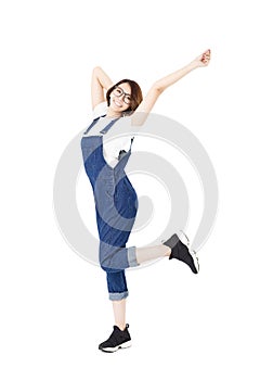 Happy excited young women with arms extended photo