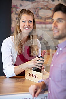 happy experienced sommelier woman