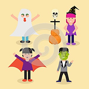 Happy expresion character kids with halloween day