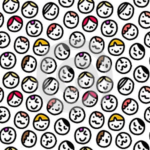 Happy expressive smiling faces people crowd hand drawn seamless pattern
