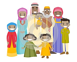 Happy extended muslim family with cheerful smile.