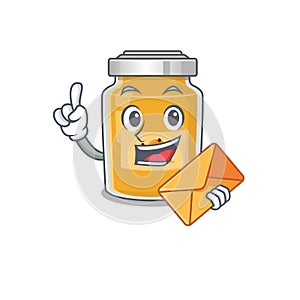 Happy face appricot mascot design with envelope photo