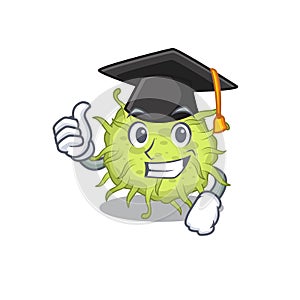 Happy face of bacteria coccus in black graduation hat for the ceremony